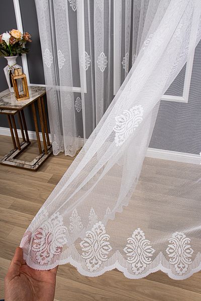 perdealemi New Sprinkled Damaks Pattern Knitted Tulle Curtain, 150x260, Normal Pleat, 1/2.5