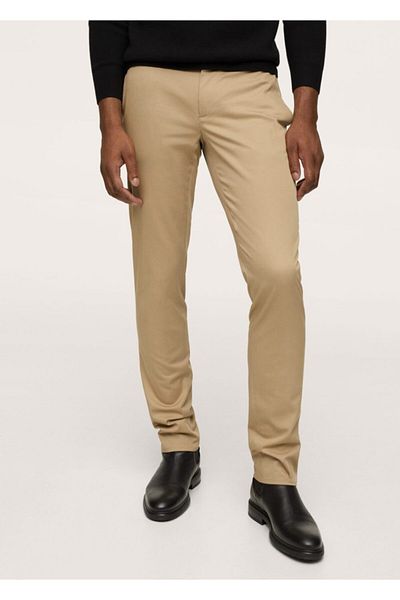 MANGO Man Men's Beige Slim Fit Chino Trousers