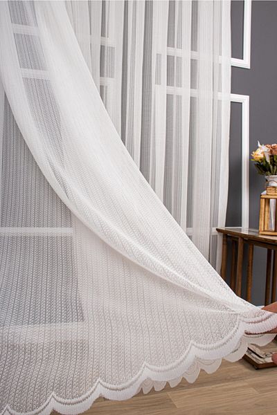 perdealemi Modern Striped Knitted Plain Tulle Curtain, 100x260, Tight Pleat, 1/3