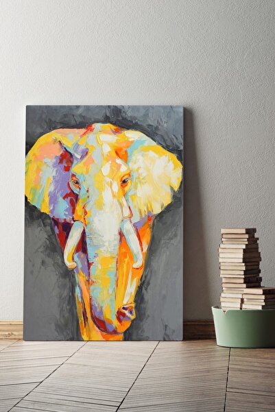 GIFTDECO Yağlı Boya Dokulu Renkli Fil Büyük Dev Boy Kanvas Tablo 150x100 cm