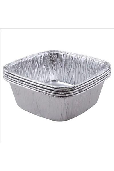 İstoç Türk 100 Pieces Aluminum Rice Pudding Bowl, 11x11x4.3cm Standard Ashura Container 1 Portion 280g Square Aluminum Bowl