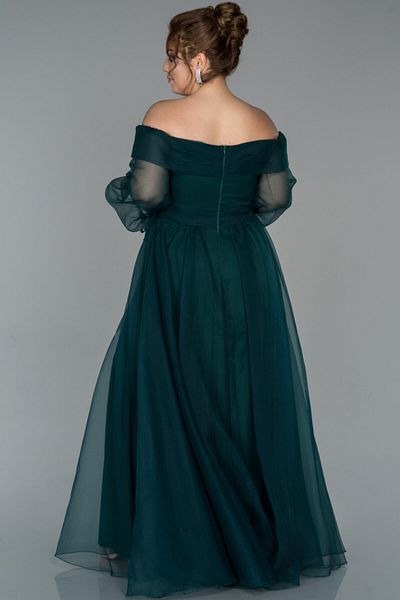 Abiyefon Emerald Leg Low-cut Balloon Sleeve Plus Size Evening Dress Abu1535