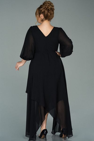 Abiyefon Black Capri Sleeve Plus Size Long Chiffon Evening Dress Abk1083