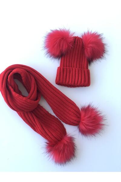 enjoy bebe Ponponlu Atkı Bere Set