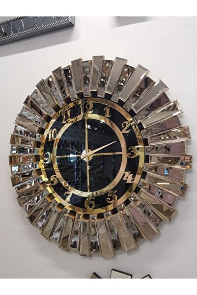 AYNA DENİZİ Güneş Bronze Black Model Altın Siyah Renk 85 Cm Dekoratif Aynalı Duvar Saati