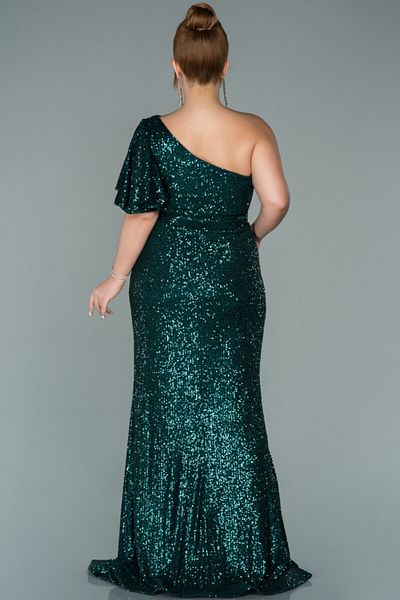 Abiyefon Emerald Green One Shoulder Sequin Long Plus Size Evening Dress Abu1893
