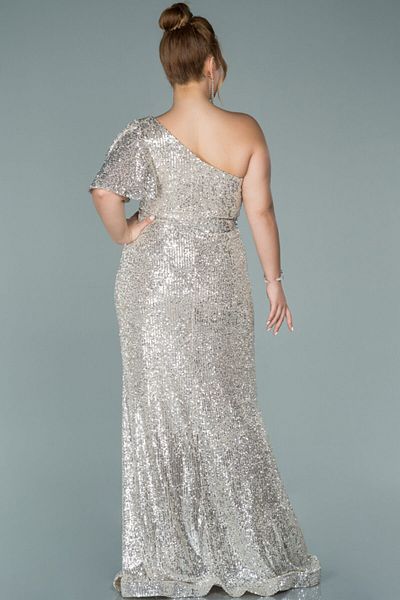 Abiyefon Mink One Shoulder Sequin Long Plus Size Evening Dress Abu1893
