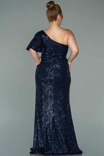 Abiyefon Navy Blue One Shoulder Sequin Long Plus Size Evening Dress Abu1893