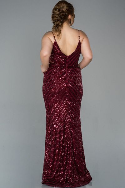 Abiyefon Long Burgundy Sequined Rope Strap Plus Size Evening Dress Abu1661