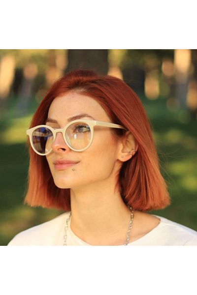 LOOKUP Lookup Cream Color Frame Transparent Glass Unisex Blue Block Blue Light Reading Glasses