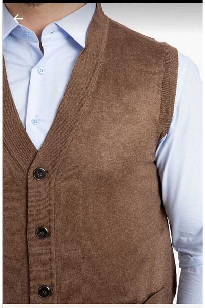 HMZ GİYİM Men's Fine Wool Knit Brown Knitwear Vest