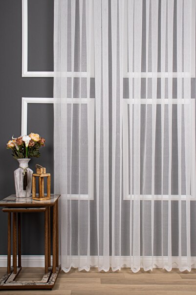 perdealemi New Modern Pattern Knitted Plain Tulle Curtain, 250x260, Sparse Pleat, 1/2