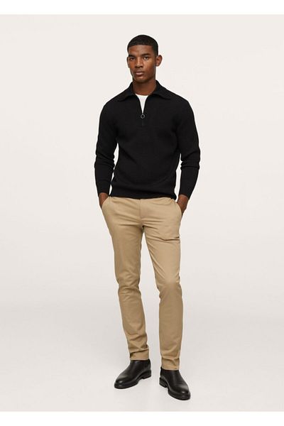 MANGO Man Men's Beige Slim Fit Chino Trousers