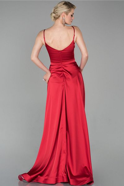 Abiyefon Women's Red Long Rope Strap Satin Evening Dress Abu1601