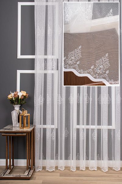perdealemi New Damaks Pattern Knitted Tulle Curtain, 200x250, Sparse Pleat, 1/2