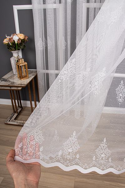 perdealemi New Damaks Pattern Knitted Tulle Curtain, 200x250, Sparse Pleat, 1/2