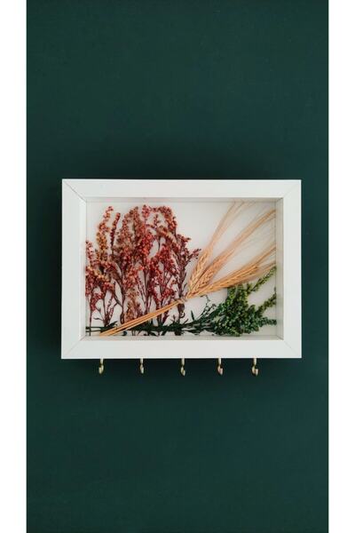 fatrema Kuru Çiçekli Dekoratif Ahşap Anahtarlık Tablo