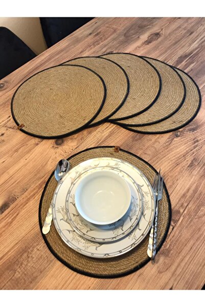 AYŞE SERHOŞOĞLU HOME DESİGN 6 Pieces Placemat, Wicker Tableware Set, Plate Mat, Silicone-Free, Machine Stitched