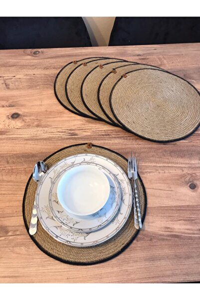 AYŞE SERHOŞOĞLU HOME DESİGN 6 Pieces Placemat, Wicker Tableware Set, Plate Mat, Silicone-Free, Machine Stitched