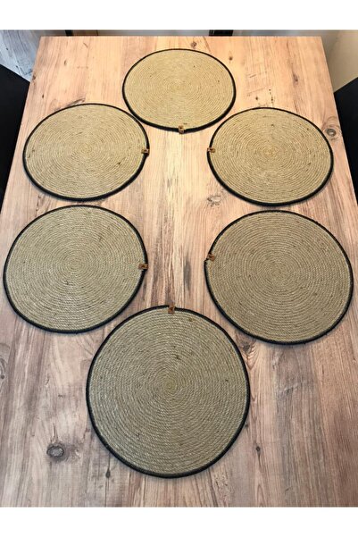 AYŞE SERHOŞOĞLU HOME DESİGN 6 Pieces Placemat, Wicker Tableware Set, Plate Mat, Silicone-Free, Machine Stitched