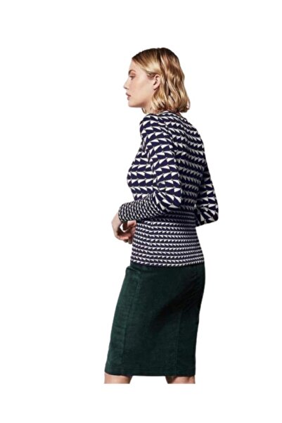 ZY BUTİK Navy Blue White Geometric Patterned Bodysuit