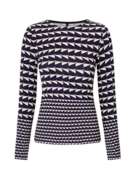ZY BUTİK Navy Blue White Geometric Patterned Bodysuit