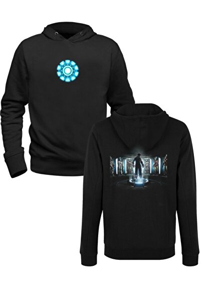 Alfa Tshirt Iron Man Baskılı Siyah Ön Arka Baskılı Sweatshirt
