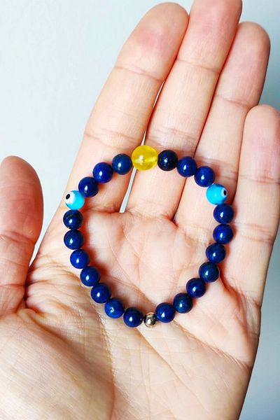 Natural Jewelleryy سوار الأطفال من الحجر الطبيعي من اللازورد والعنبر