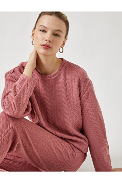 Koton Textúrovaná mikina s dlhým rukávom a výstrihom