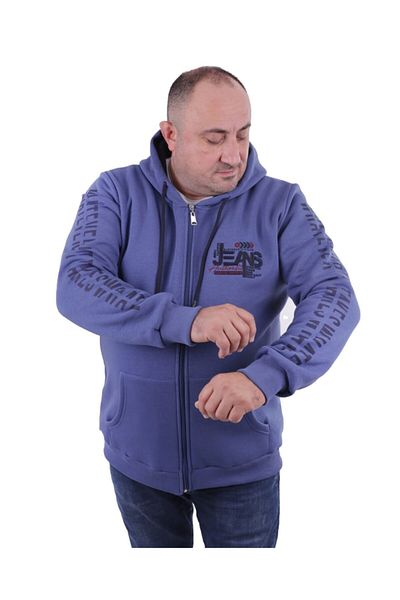 MocGrande Ανδρικό φούτερ μεγάλου μεγέθους με φερμουάρ 3 κλωστών με κουκούλα τζιν Indigo