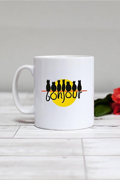 Hedizu كوب بونجور كات باللون الأبيض