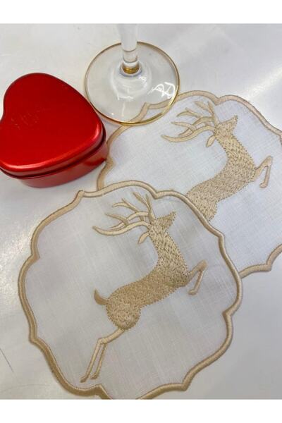 cantasarım ev tekstili 2'li Ekru Nakışlı Kokteyl Peçetesi&sunumluk 15x15cm