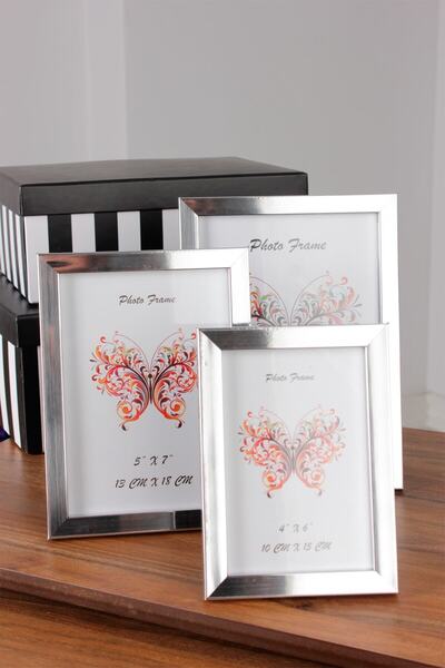 Milenay Galata 3-piece Silver Frame - 10x15cm 13x18cm 15x21cm Glass Pedestal Wall Hangable