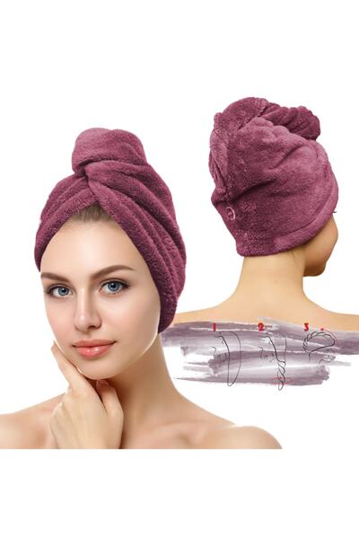 ŞİLAY HOME Şilay Düğmeli Havlu Bonesi Mürdüm Renk