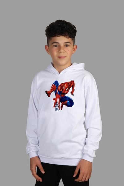 Raf Coll Hanorac alb cu glugă pentru copii Spiderman, imprimat digital, cu două fire în interior