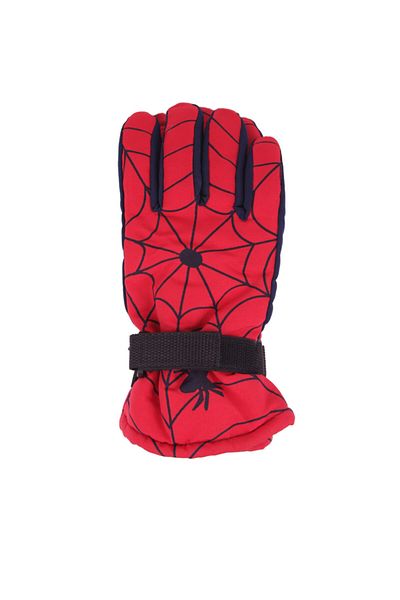 İşnar Boy's Snow Gloves Red Navy Blue Patterned Velcro Age 8-14 Model 3501-8601