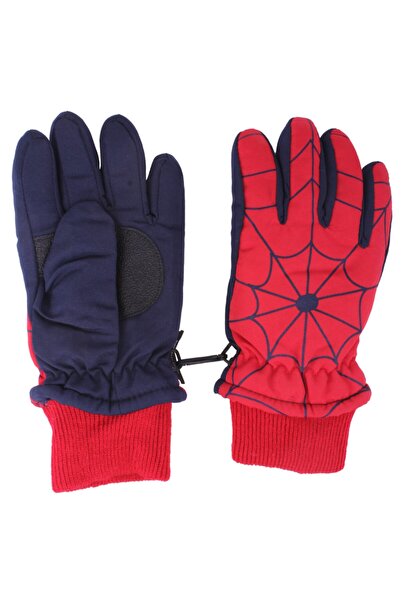 İşnar Çocuk Kar Eldiven Kırmızı Lacivert Desenli 4-7 Yaş Model 3501-8954