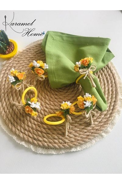 Karamelhome Yellow-white 6-Piece Flower Bunch Napkin Ring Ring