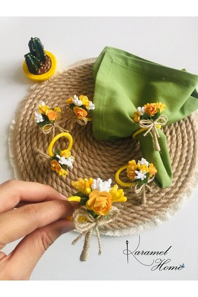 Karamelhome Yellow-white 6-Piece Flower Bunch Napkin Ring Ring