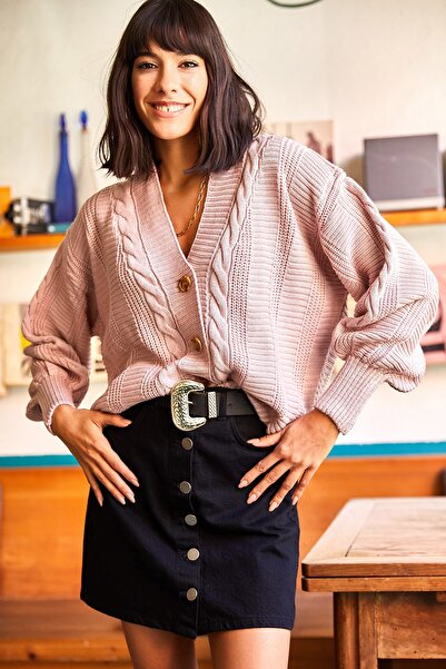 Olalook Women's Powder Thick Hair Braided Knit Cardigan HRK-19000082