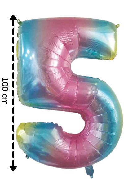 ELGALA Foil Balloon Number 5 Helium Balloon 100 Cm Rainbow Color