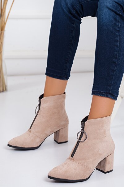 GULT Bej Önden Fermuarlı Süet Bot