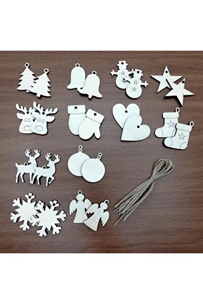 Lora Davet Ornamente de Crăciun din lemn MDF pictabil (24 buc) alb- 16173