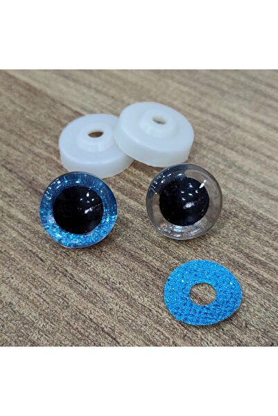 hobimon Amigurumi 20 Mm Vidalı Renkli Simli Göz - Mavi - 10 Adet (5 ÇİFT) Kil...