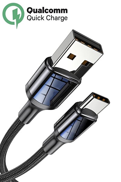 MEZİGARC Samsung Huawei Xiaomi Android Uyumlu Siyah Hasır Type-c Hızlı Şarj Aleti Kablosu Şarz Aktarım Kablo