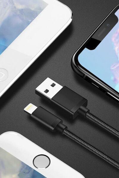 MEZİGARC Iphone Xs Uyumlu Ios Siyah Örgü Hızlı Şarj Aleti Cihazı Kablosu Hası...