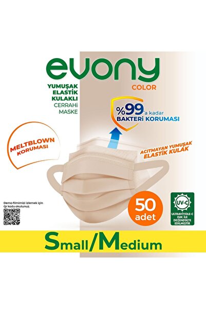 Evony Color Bej Yumuşak Elastik Kulaklı Maske 50 Adet