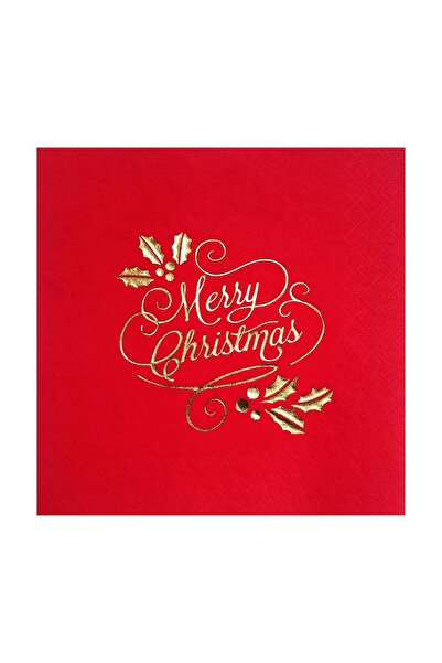 Story مجموعة من 16 منديل ورقي أحمر مقاس 33 × 33 سم بنقشة أوراق الذهب لعيد الميلاد المجيد