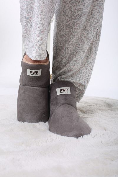 PWR Γκρι Unisex Άνετα αφράτα μποτάκια για το σπίτι με βελούδινο εσωτερικό