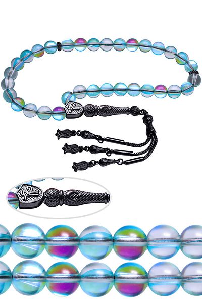 Tesbih Atölyesi Certified Tarnish-Free Blue Natural Quartz Stone Prayer Beads with Tassels